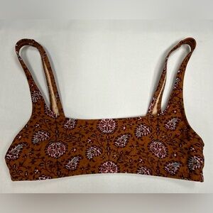 Madewell Brown Floral Print Bikini Top with Pink and Green Accents